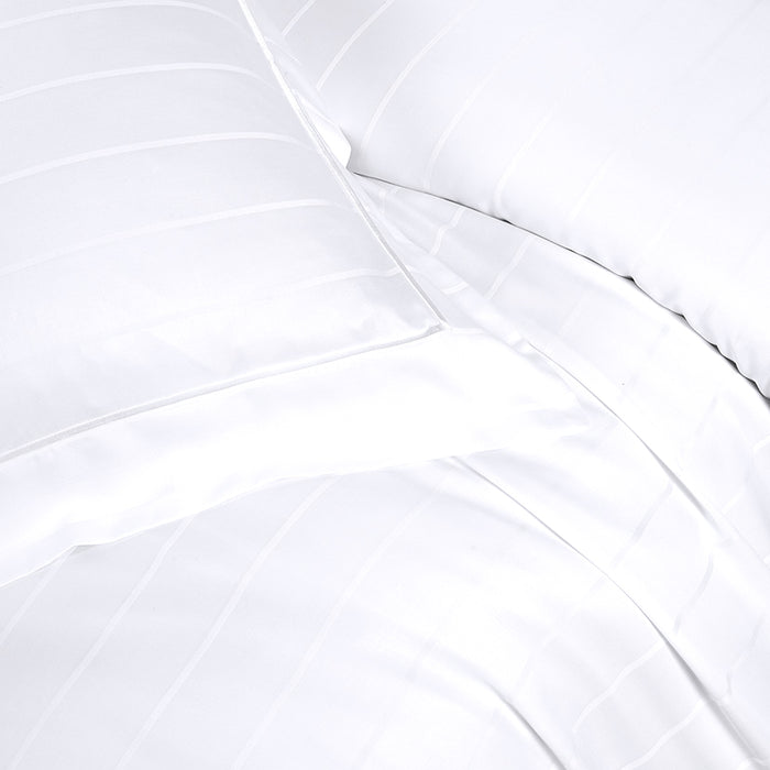 (Clearance Sale) 1200TC Modal Dobby Queen Bedsheet Set (White) | Fitted Sheet Set