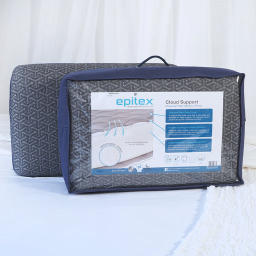 Epitex Charcoal Memory Cloud Support Classic Pillow | Medium Firm Pillow | Adult Pillow | Sleep Aid Neck - Epitex