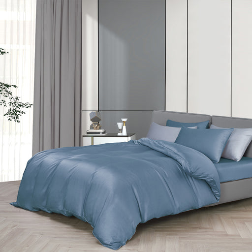 100% Tencel Solid 1600TC Stone Blue Fitted Sheet Set | Bedset - Epitex