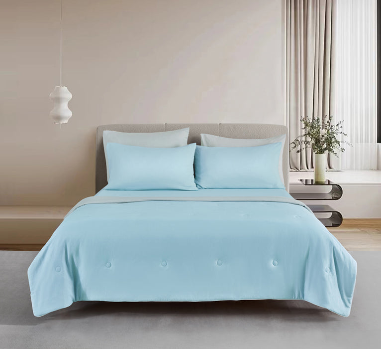 (New Arrival) Epinova Cozycool Solid 1200TC Bedsheet Set (Soft Blue) | Fitted Sheet Set | Ultra Cooling