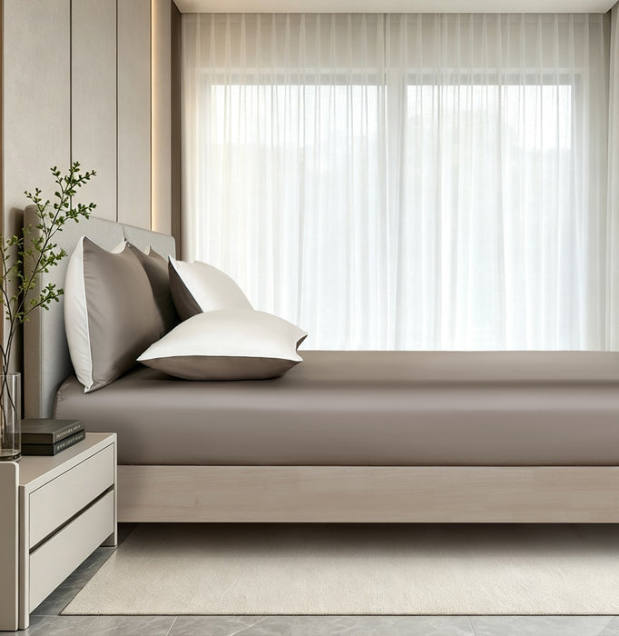 EPITEX HOMME TENCEL MAISON FERN 1600TC Bedsheet Set | Fitted Sheet | Bedding Set (IVORY / CEDAR)