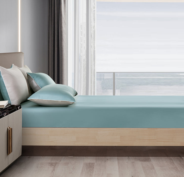 EPITEX HOMME TENCEL SOLID 1600TC FITTED SHEET SET - w/o Quilt Cover (DARK AQUA/ SILVER)