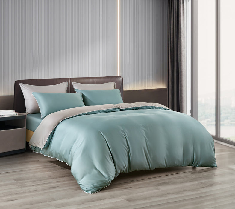 EPITEX HOMME TENCEL SOLID 1600TC FITTED SHEET SET - w/o Quilt Cover (DARK AQUA/ SILVER)