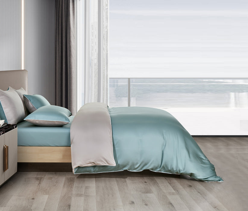 EPITEX HOMME TENCEL SOLID 1600TC FITTED SHEET SET - w/o Quilt Cover (DARK AQUA/ SILVER)