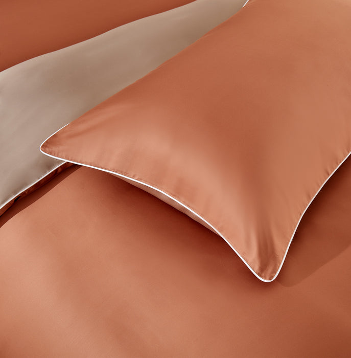 EPITEX HOMME TENCEL SOLID 1600TC FITTED SHEET SET - w/o Quilt Cover (BURNT ORANGE/ PASTEL TAN)