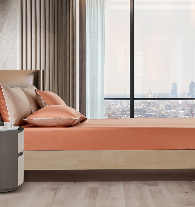 EPITEX HOMME TENCEL SOLID 1600TC FITTED SHEET SET - w/o Quilt Cover (BURNT ORANGE/ PASTEL TAN)