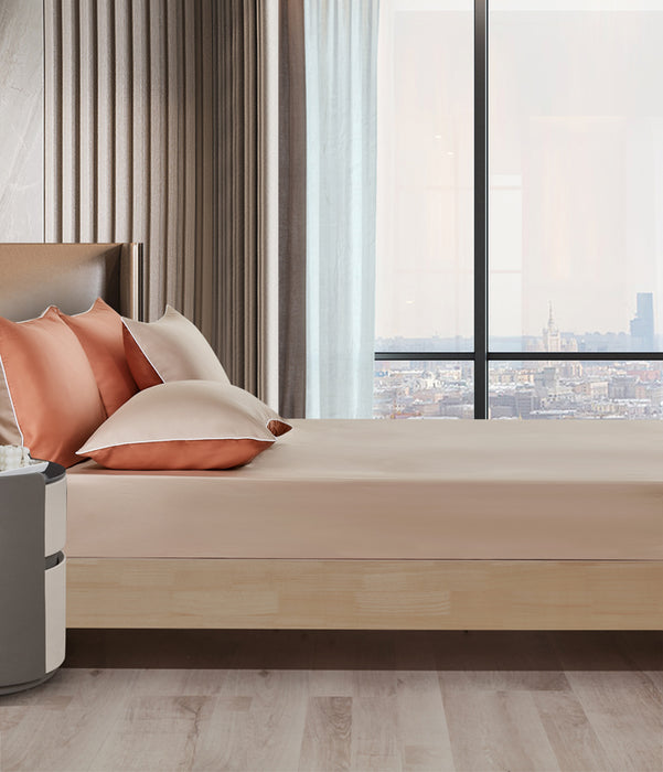 EPITEX HOMME TENCEL SOLID 1600TC FITTED SHEET SET - w/o Quilt Cover (BURNT ORANGE/ PASTEL TAN)