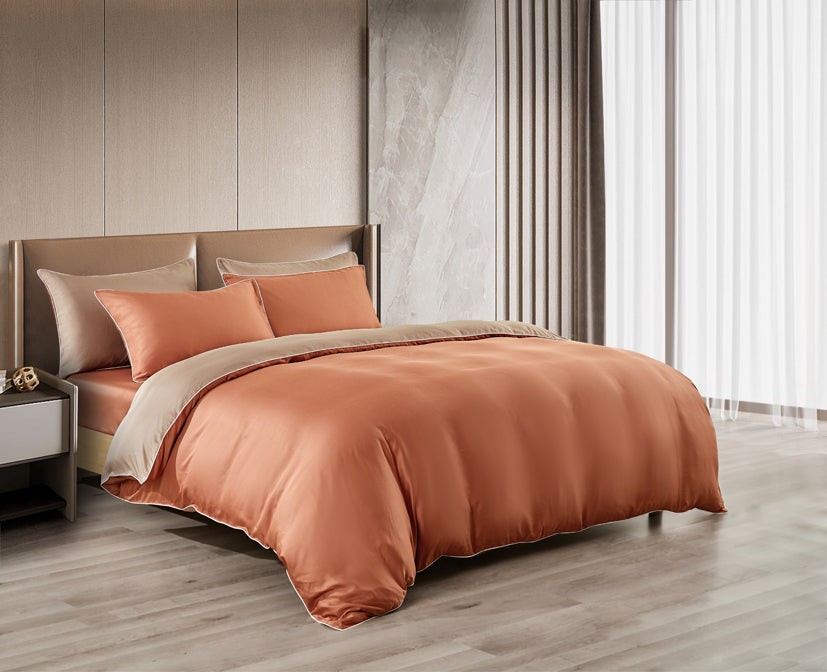 EPITEX HOMME TENCEL SOLID 1600TC FITTED SHEET SET - w/o Quilt Cover (BURNT ORANGE/ PASTEL TAN)