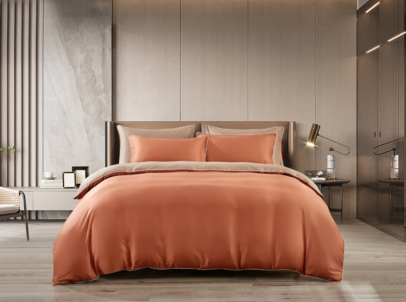 EPITEX HOMME TENCEL SOLID 1600TC FITTED SHEET SET - w/o Quilt Cover (BURNT ORANGE/ PASTEL TAN)