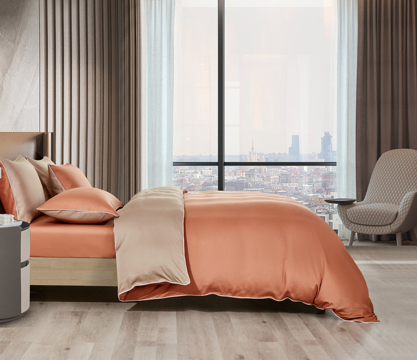 EPITEX HOMME TENCEL SOLID 1600TC FITTED SHEET SET - w/o Quilt Cover (BURNT ORANGE/ PASTEL TAN)