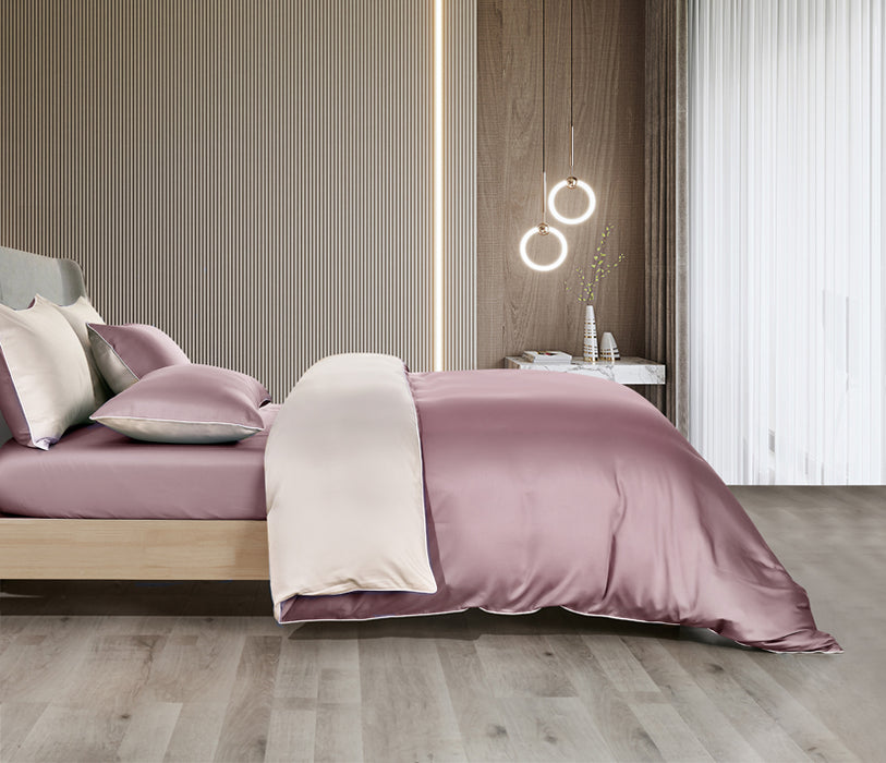 EPITEX HOMME TENCEL SOLID 1600TC FITTED SHEET SET - w/o Quilt Cover (MYSTIC GRAPE / PALE CHAMPAGNE)