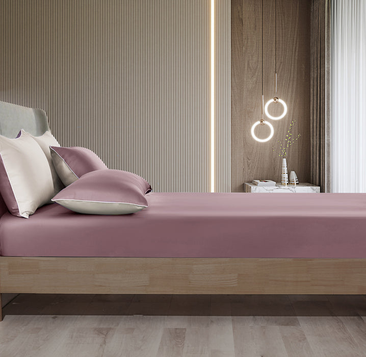 EPITEX HOMME TENCEL SOLID 1600TC FITTED SHEET SET - w/o Quilt Cover (MYSTIC GRAPE / PALE CHAMPAGNE)