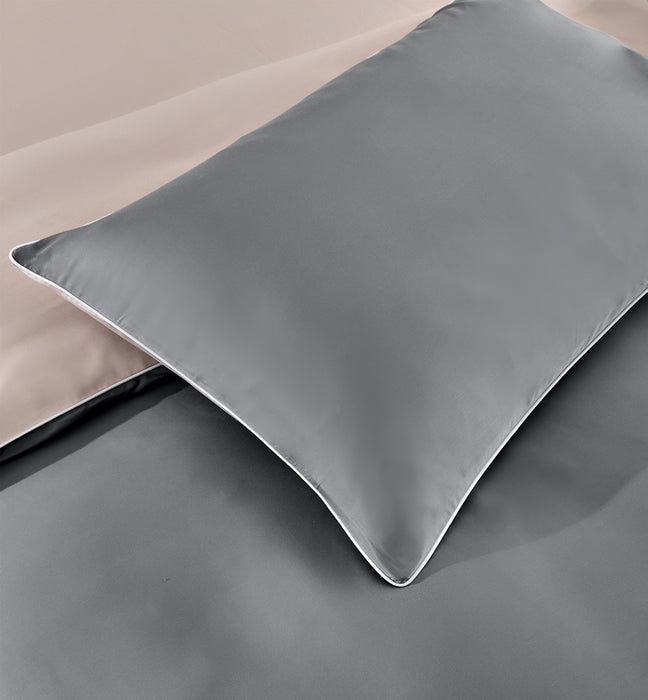 EPITEX HOMME TENCEL SOLID 1600TC FITTED SHEET SET - w/o Quilt Cover (CHARCOAL / DUSTY NUDE)