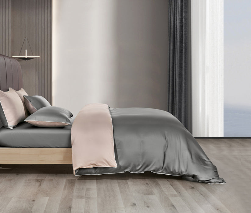 EPITEX HOMME TENCEL SOLID 1600TC FITTED SHEET SET - w/o Quilt Cover (CHARCOAL / DUSTY NUDE)