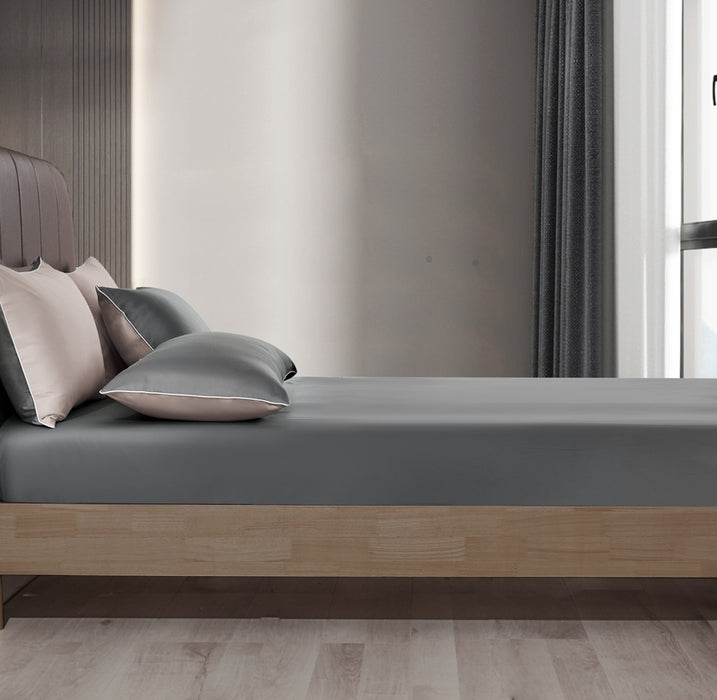 EPITEX HOMME TENCEL SOLID 1600TC FITTED SHEET SET - w/o Quilt Cover (CHARCOAL / DUSTY NUDE)