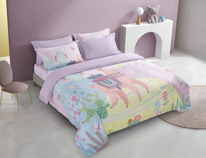 Epinova Lyosilk Kids 1200TC Printed Bedsheet | Bedset (ELP2804 Lama Paradise)