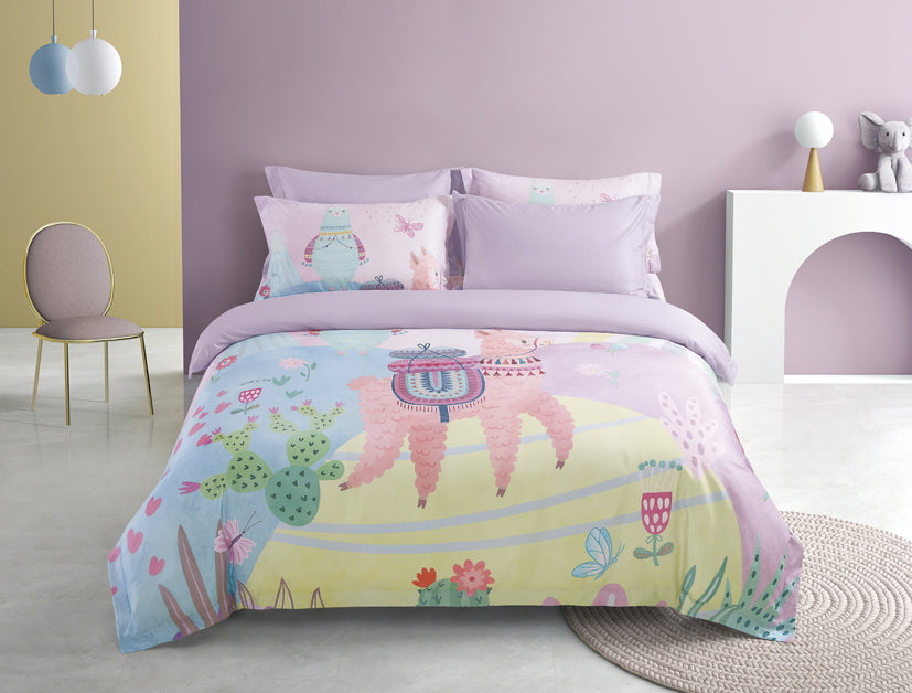 Epinova Lyosilk Kids 1200TC Printed Bedsheet | Bedset (ELP2804 Lama Paradise)
