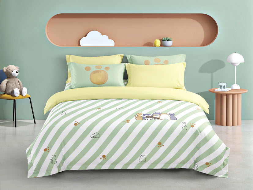 Epinova Lyosilk Kids 1200TC Printed Bedsheet | Bedset (ELP2806 Simple Cats)