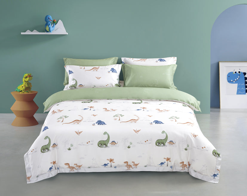 Epinova Lyosilk Kids 1200TC Printed Bedsheet | Bedset (ELP2807 Dinolandia)