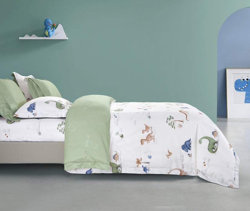 Epinova Lyosilk Kids 1200TC Printed Bedsheet | Bedset (ELP2807 Dinolandia)