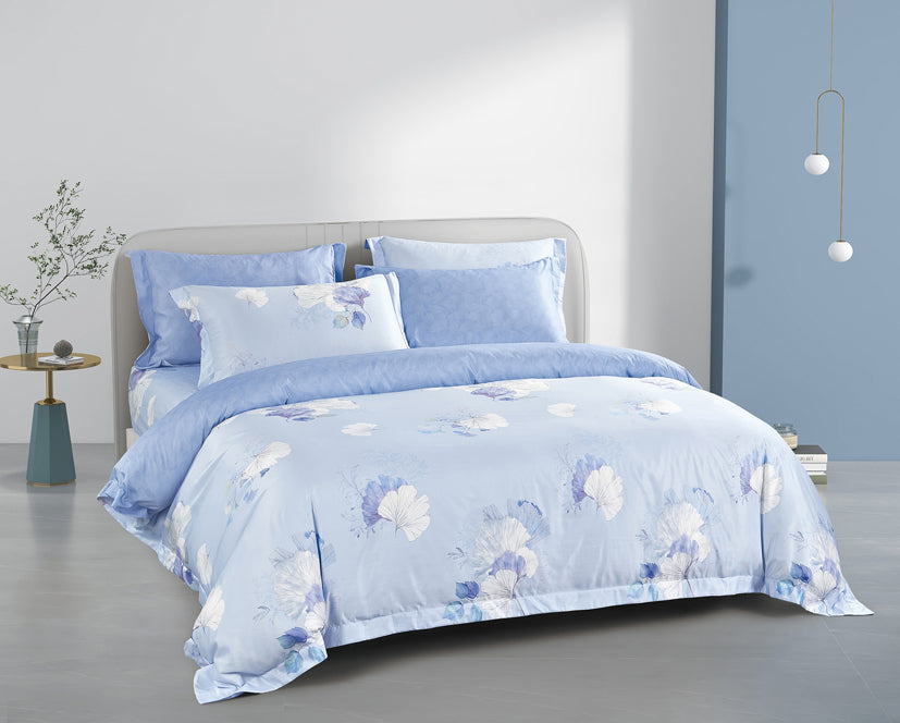 Epinova Lyosilk 1200TC Printed Bedsheet | Bedset (ELP2821 Bluvia)