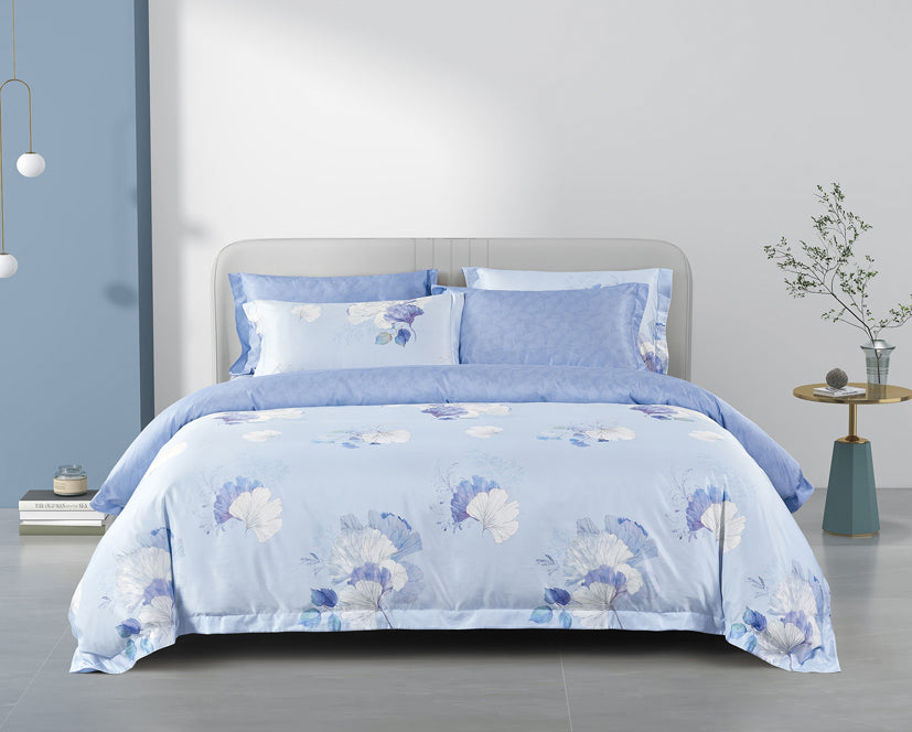 Epinova Lyosilk 1200TC Printed Bedsheet | Bedset (ELP2821 Bluvia)