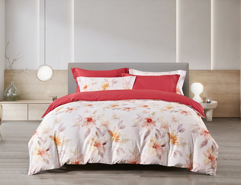 Epinova Lyosilk 1200TC Printed Bedsheet | Bedset (ELP2848 Rosy Magnolia)