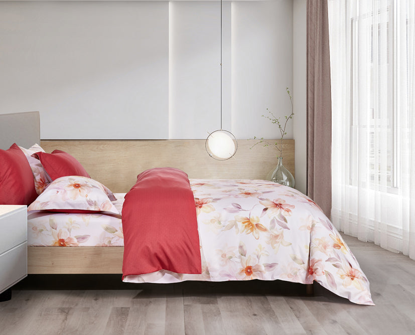 Epinova Lyosilk 1200TC Printed Bedsheet | Bedset (ELP2848 Rosy Magnolia)