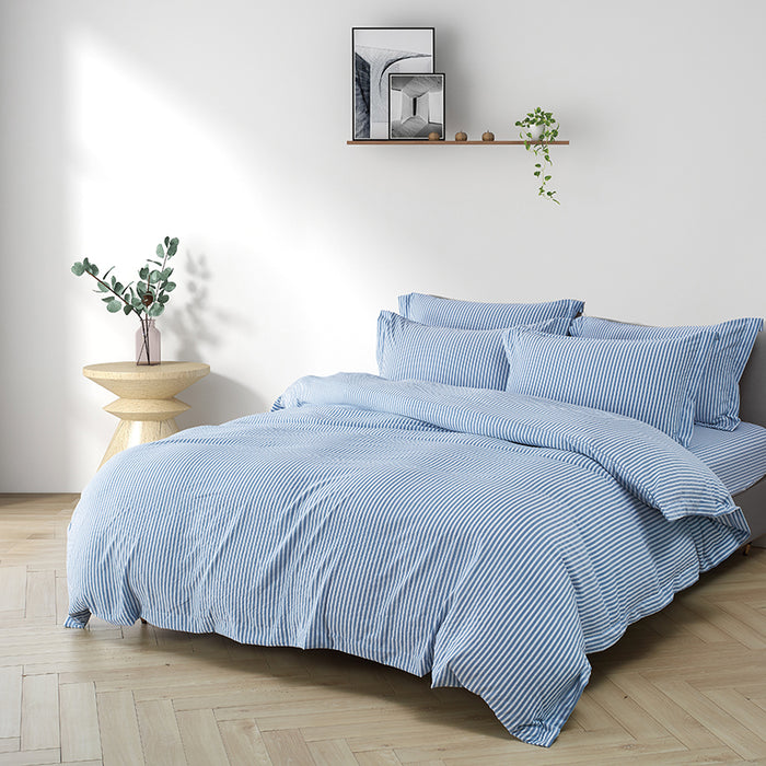 Epinova Urutora Series 1000TC Stonewashed Yarn-Dyed Bedsheet | Fitted Sheet | Bedset (Yale Blue)