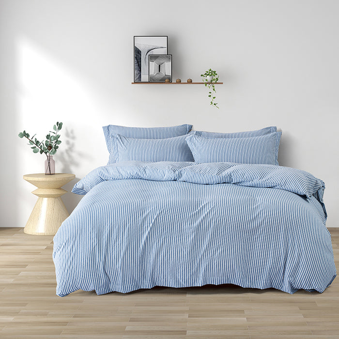 Epinova Urutora Series 1000TC Stonewashed Yarn-Dyed Bedsheet | Fitted Sheet | Bedset (Yale Blue)