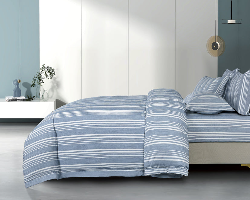 Epinova Urutora Series 1000TC Stonewashed Yarn-Dyed Bedsheet | Fitted Sheet | Bedset (Frost Blue)