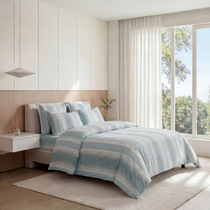 Epinova Urutora Series 1000TC Stonewashed Yarn-Dyed Bedsheet | Fitted Sheet | Bedset (Deli Blue)