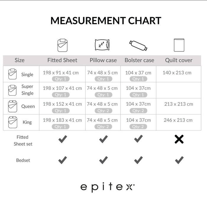 Epitex 100% Tencel Dobby 1600TC  Dawn Blue Fitted Sheet Set | Bedset (White)