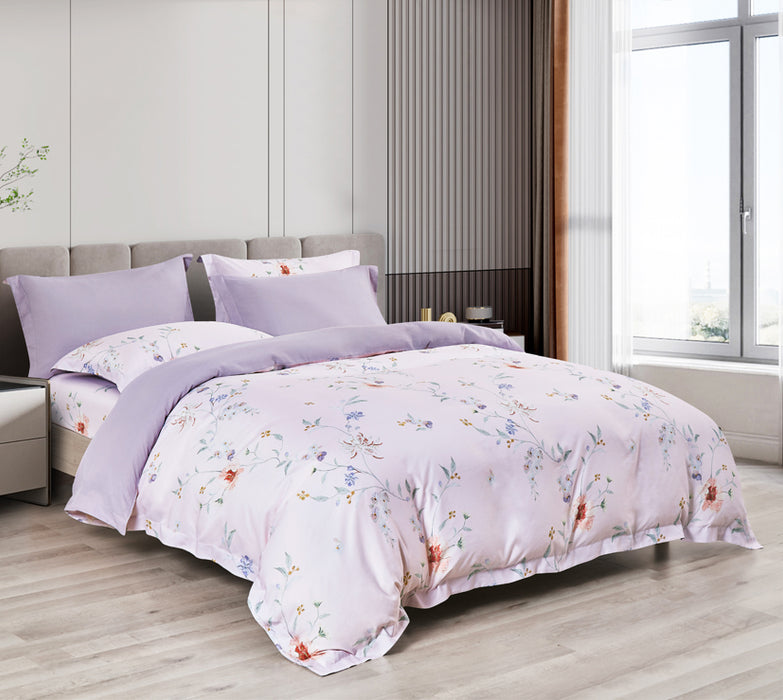 Epitex 1200TC Hybrid Botanic Silk Printed Fitted Sheet Set | Bedsheet | Bedset | Bedding (Blossoria)