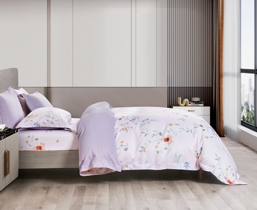 Epitex 1200TC Hybrid Botanic Silk Printed Fitted Sheet Set | Bedsheet | Bedset | Bedding (Blossoria)