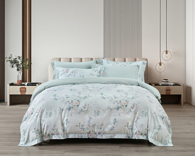 Epitex 1200TC Hybrid Botanic Silk Printed Fitted Sheet Set | Bedsheet | Bedset | Bedding (Hanora)