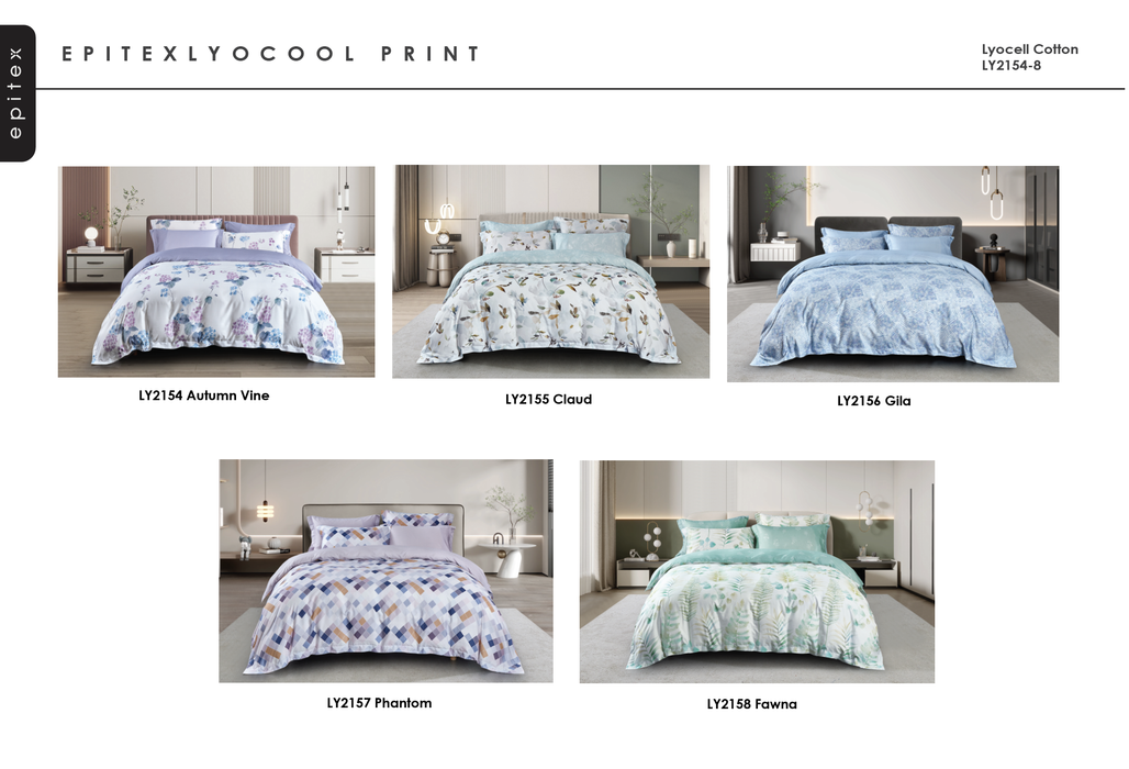 Epitex Lyocool Cotton 1200TC Printed Bedsheet | Bedset (LY2158)