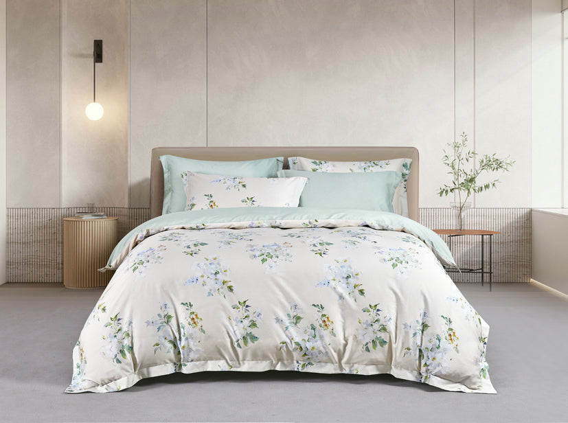 Epitex Lyocool Cotton Arte 1200TC Printed Bedsheet | Bedset | Fitted Set (Auralia)