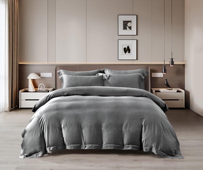 Epitex 1200TC Delores Luxe Modal Dobby (Dark Grey) Fitted Sheet Set | Bedset  | Bedsheet | Soft | Fitted Sheet | Bedsheet Set