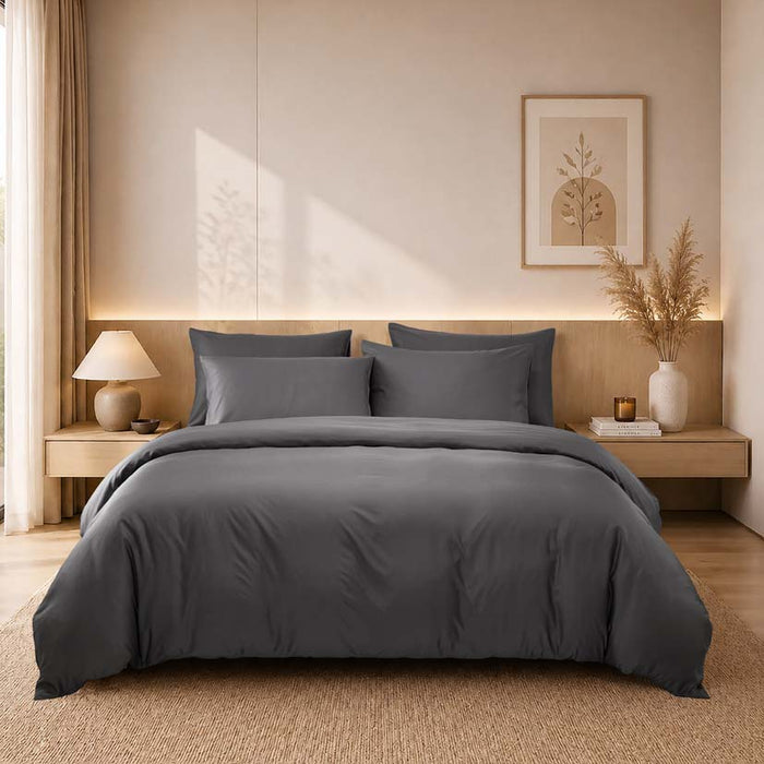 EPINOVA PUREASE BAMBOO SOLID 1200TC Bedsheet Set | Fitted Sheet Set (Dark Grey)