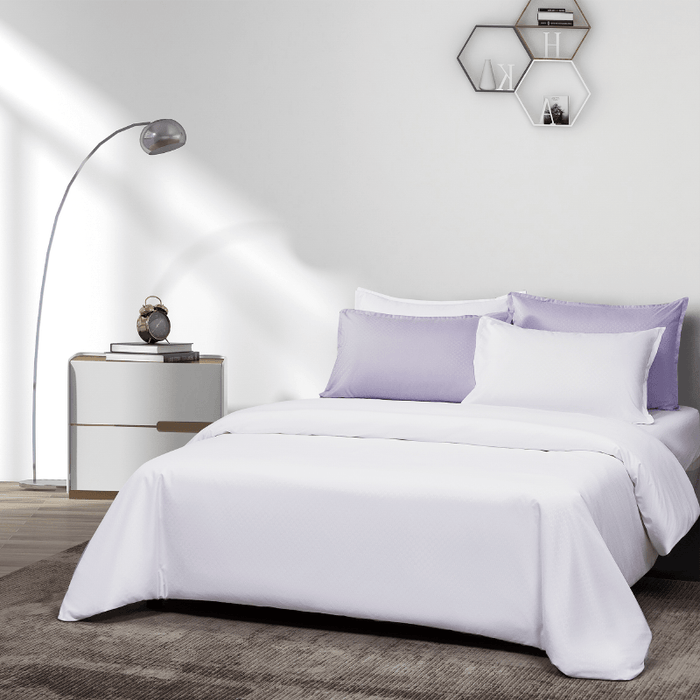 Epitex Silkysoft 980TC Bedsheet | Fitted sheet Set | Bedset (White / Purple Sky)