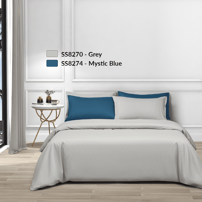Epitex Silkysoft 980TC Bedsheet | Fitted sheet Set | Bedset (Grey / Mystic Blue)