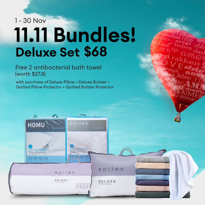 11.11 Bundle A - Deluxe Pillow & Bolster + Quilted Pillow & Bolster Protector (Free 2x Anti Bacterial Copper Bath Towel Worth $27.80)