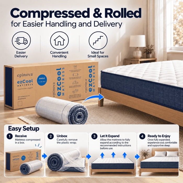 Epitex EzCool Mattress | Cooling Fabric | 2cm Latex | Pocket Spring | Breathable & Comfortable